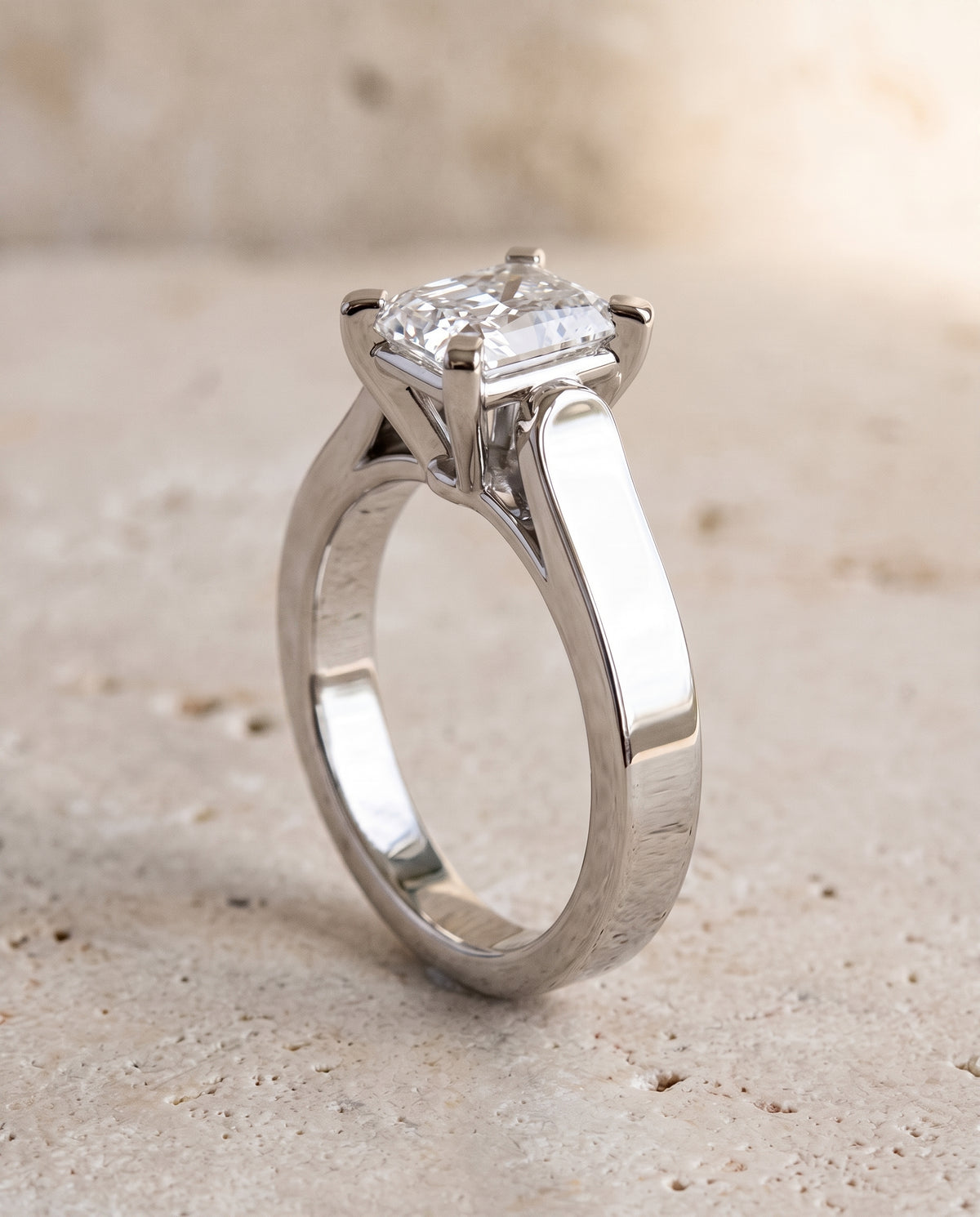 The Charlotte Cathedral Squared Edge Solitaire Radiant Cut Engagement Ring Setting in 18K White Gold