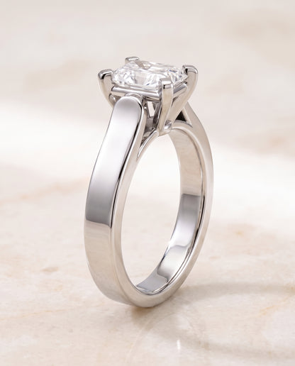 The Charlotte Cathedral Squared Edge Solitaire Radiant Cut Engagement Ring Setting in 18K White Gold