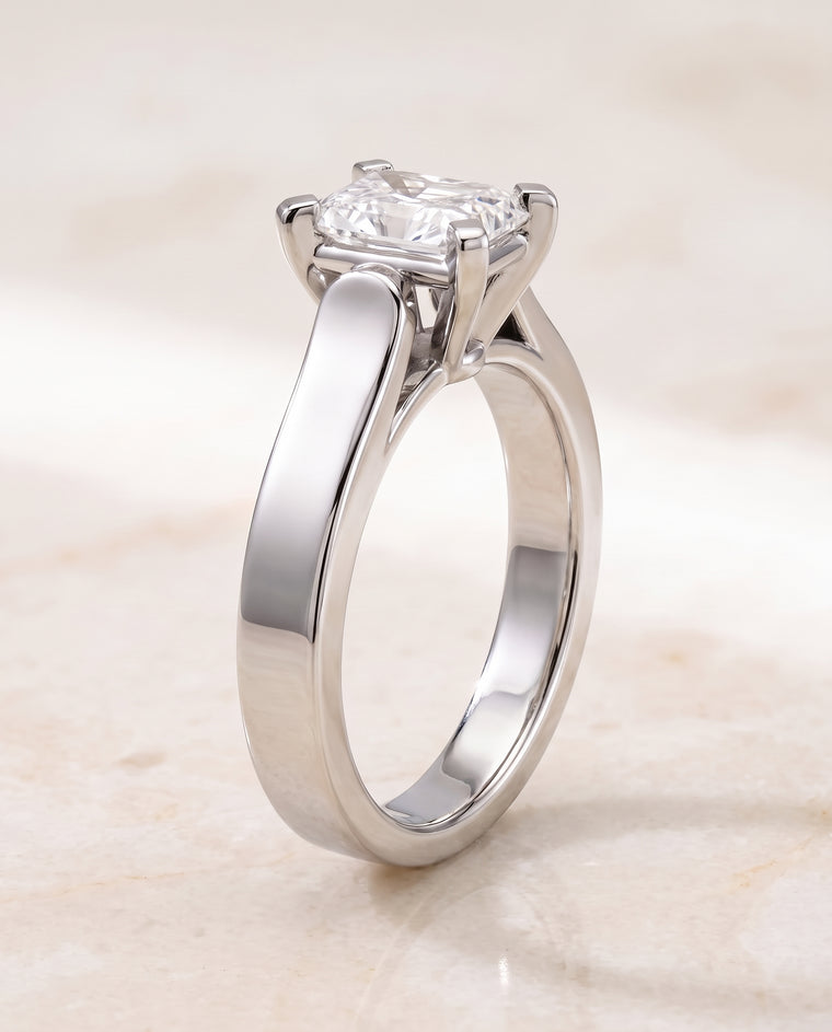 The Charlotte Cathedral Squared Edge Solitaire Radiant Cut Engagement Ring Setting in Platinum