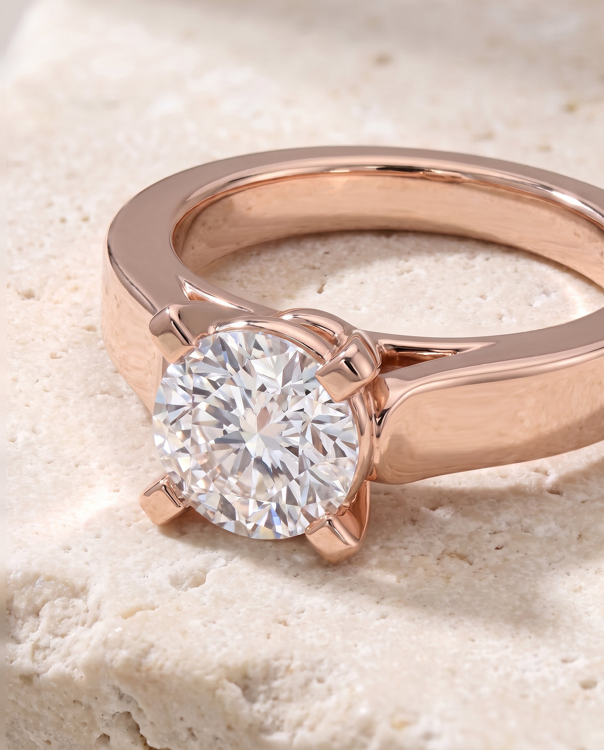 The Charlotte Cathedral Squared Edge Solitaire Round Engagement Ring Setting in 14K Rose Gold