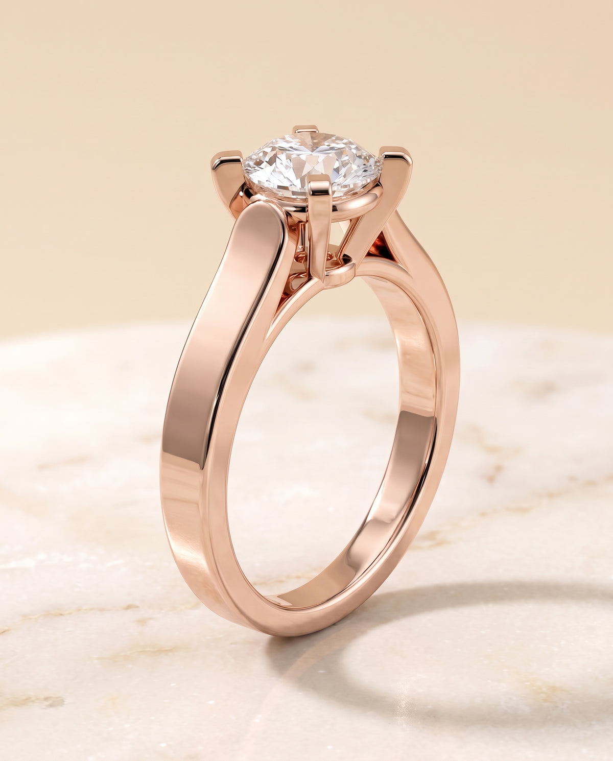The Charlotte Cathedral Squared Edge Solitaire Round Engagement Ring Setting in 14K Rose Gold