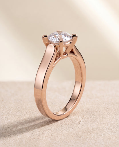 The Charlotte Cathedral Squared Edge Solitaire Round Engagement Ring Setting in 14K Rose Gold