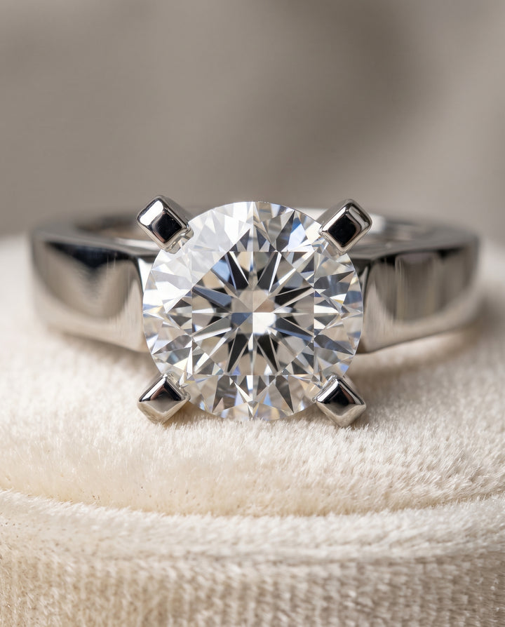 The Charlotte Cathedral Squared Edge Solitaire Round Engagement Ring Setting in Platinum