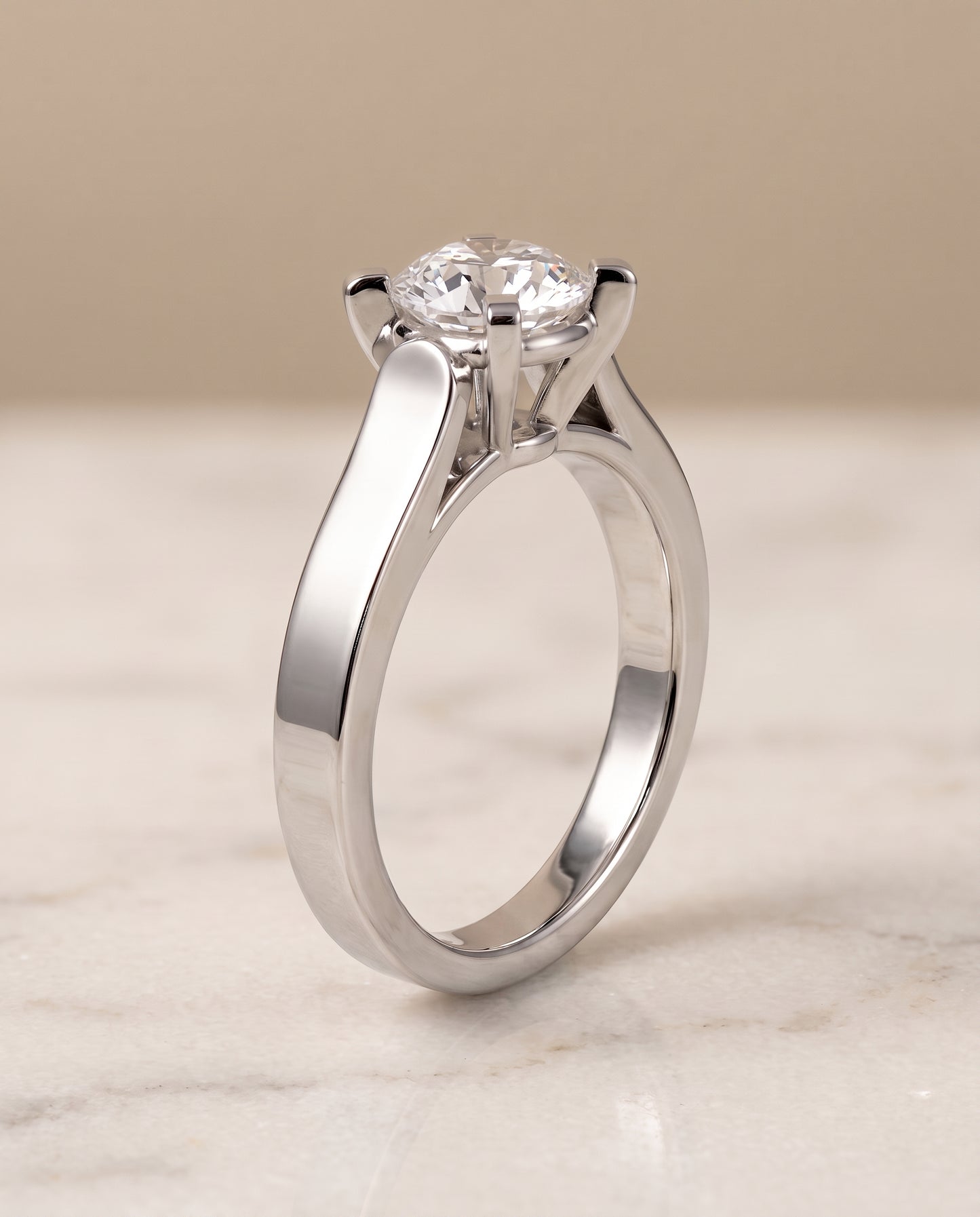 The Charlotte Cathedral Squared Edge Solitaire Round Engagement Ring Setting in Platinum