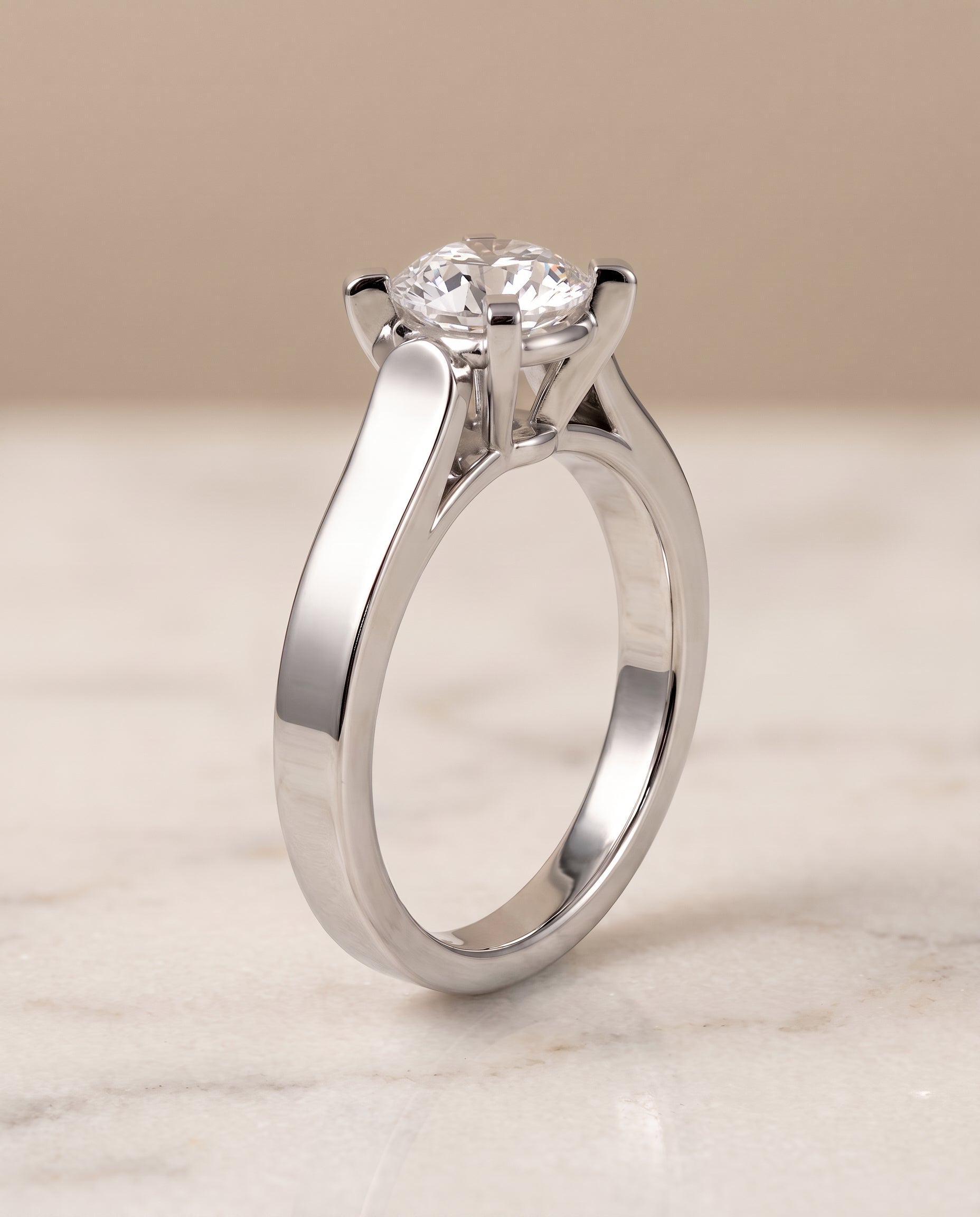Cathedral Squared Edge Solitaire styling on The Charlotte round engagement ring setting | RockHer
