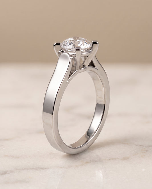 The Charlotte Cathedral Squared Edge Solitaire Round Engagement Ring Setting in 18K White Gold