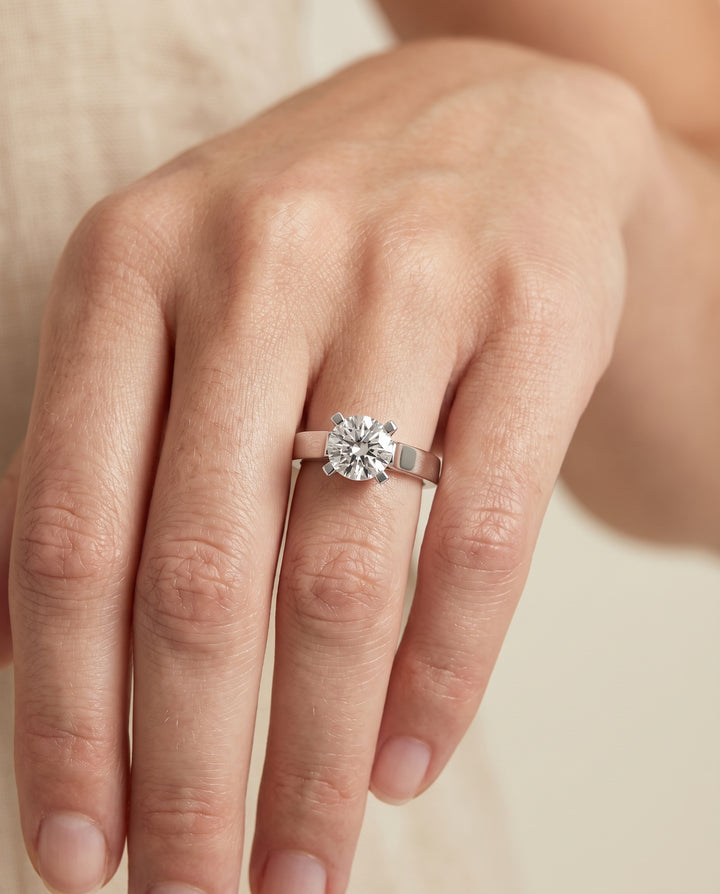 The Charlotte Cathedral Squared Edge Solitaire Round Engagement Ring Setting in Platinum