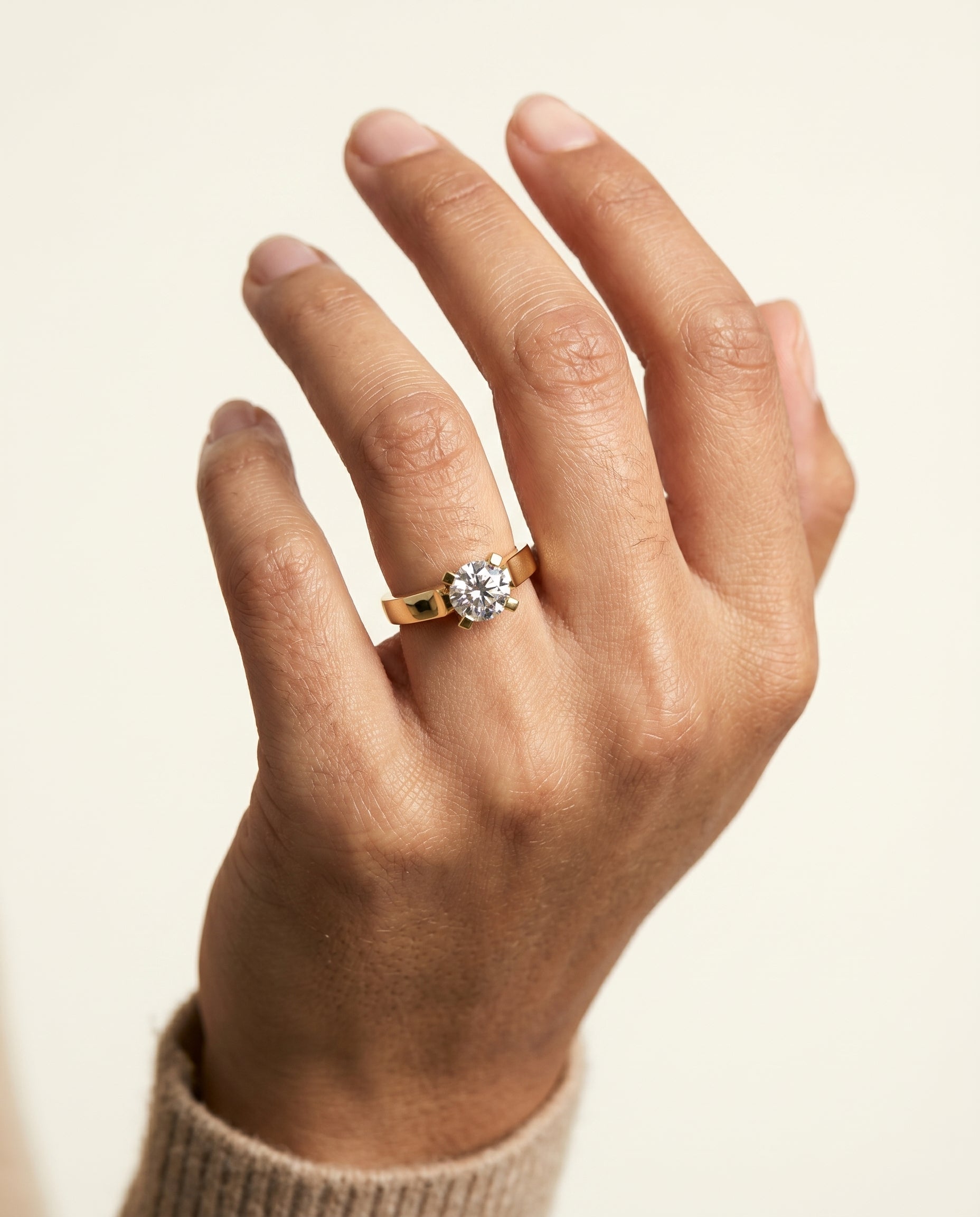 The Charlotte engagement ring setting in 18K Yellow Gold, cathedral squared edge solitaire cut design | RockHer