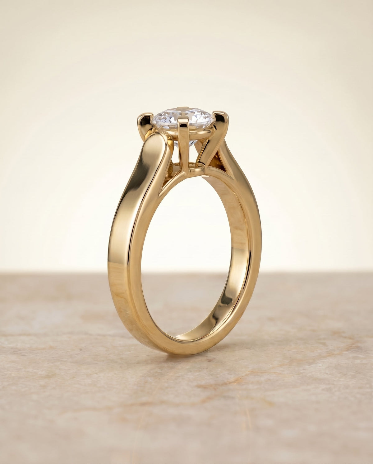 Charlotte Select Cathedral Solitaire Cushion Cut Lab Diamond Engagement Ring in 18K Yellow Gold, side view | RockHer