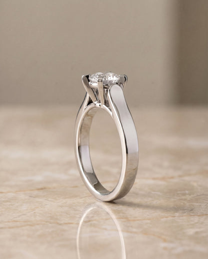 Charlotte Select Cathedral Solitaire Cushion Cut Lab Diamond Engagement Ring in 18K White Gold, side view | RockHer