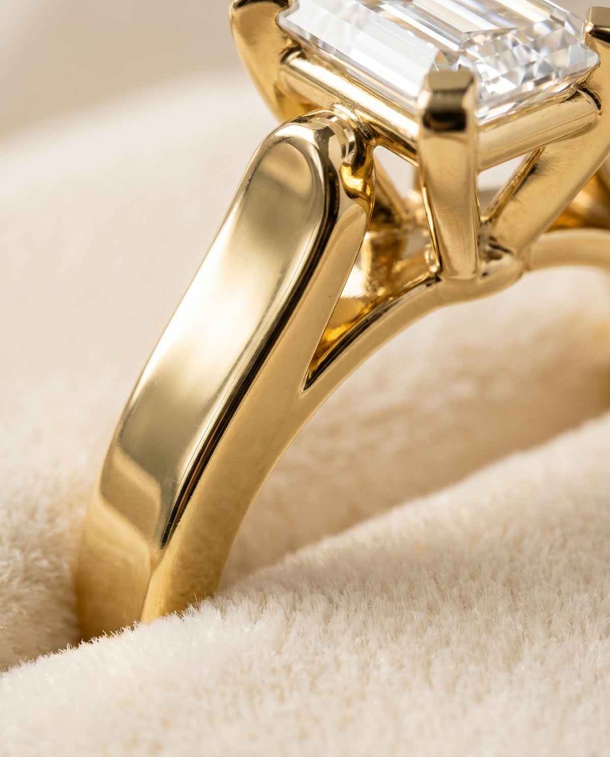 18K Yellow Gold band of The Charlotte emerald engagement ring setting | RockHer