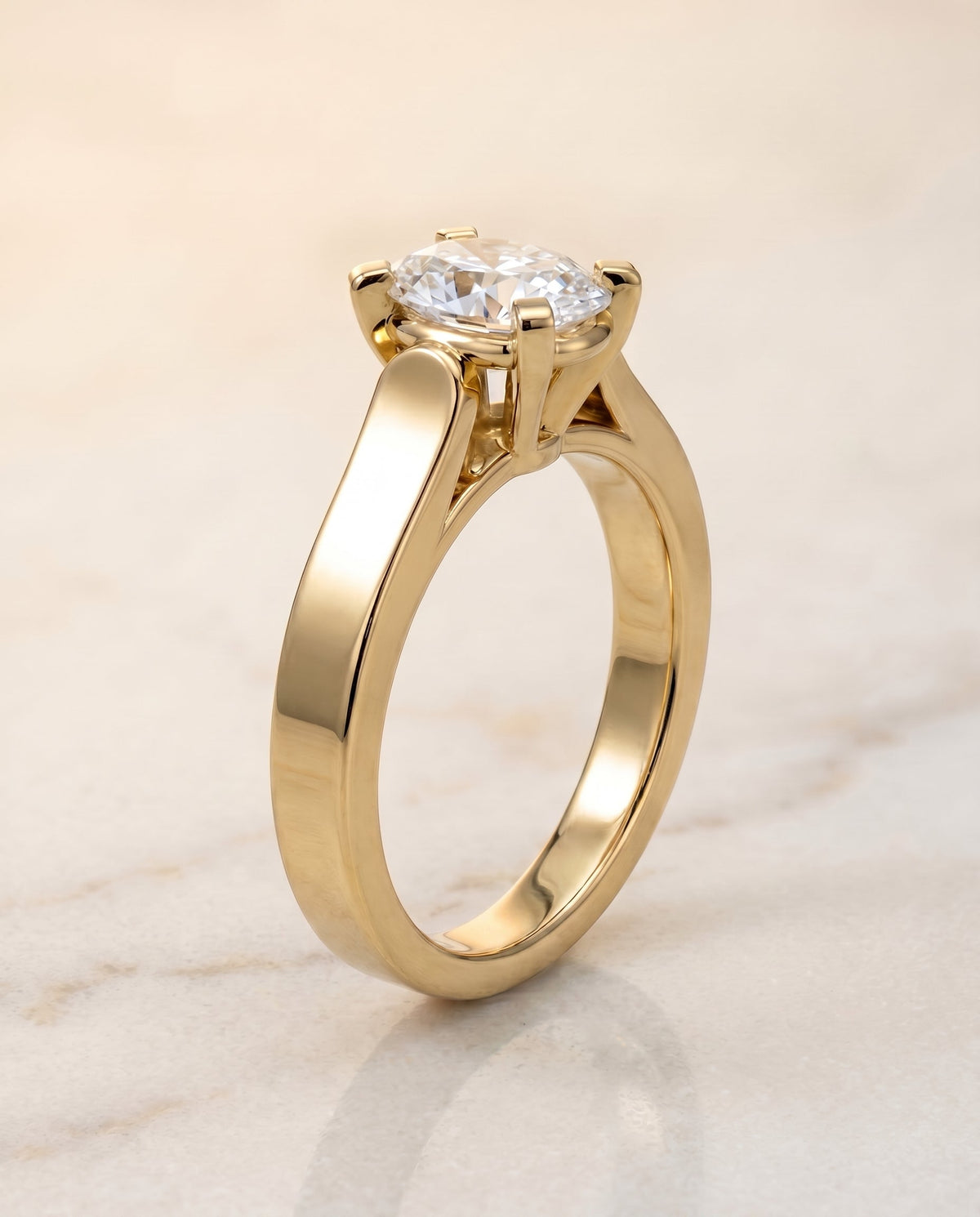 Charlotte Select Cathedral Solitaire Oval Lab Diamond Engagement Ring in 18K Yellow Gold, front view | RockHer