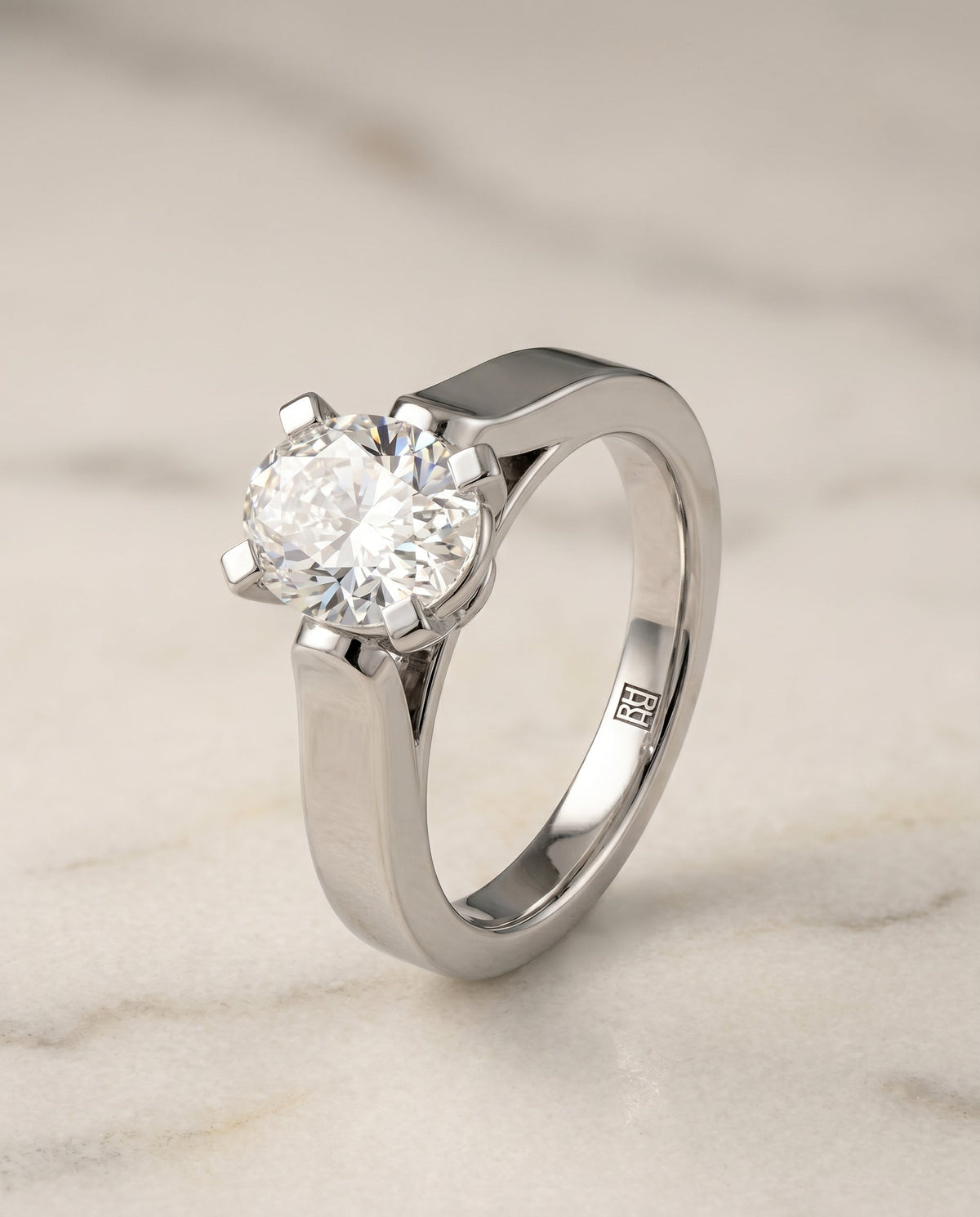 Charlotte Select Cathedral Solitaire Oval Lab Diamond Engagement Ring in Platinum, front view | RockHer