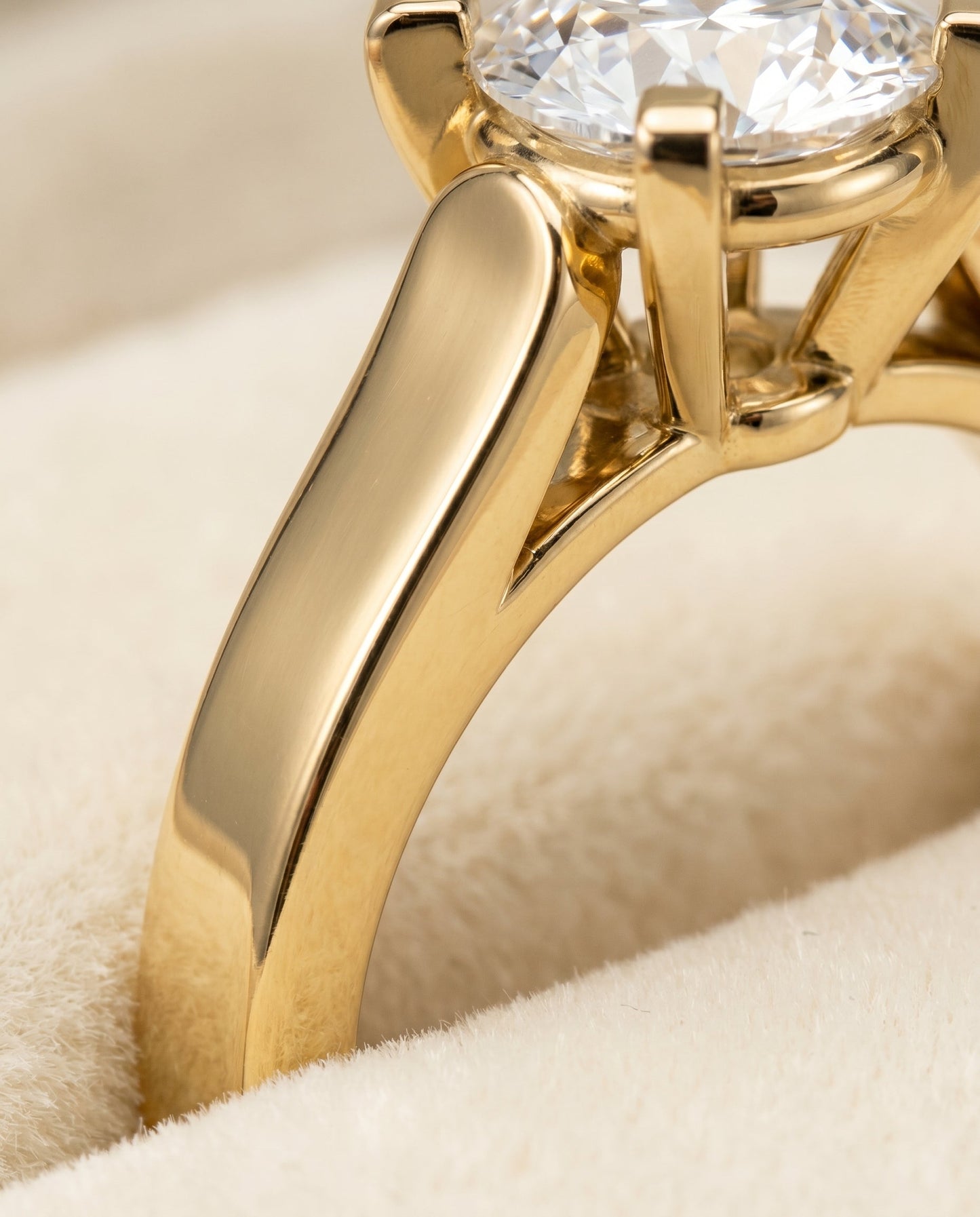 Charlotte Select Cathedral Solitaire Round Lab Diamond Engagement Ring in 18K Yellow Gold, detail view | RockHer