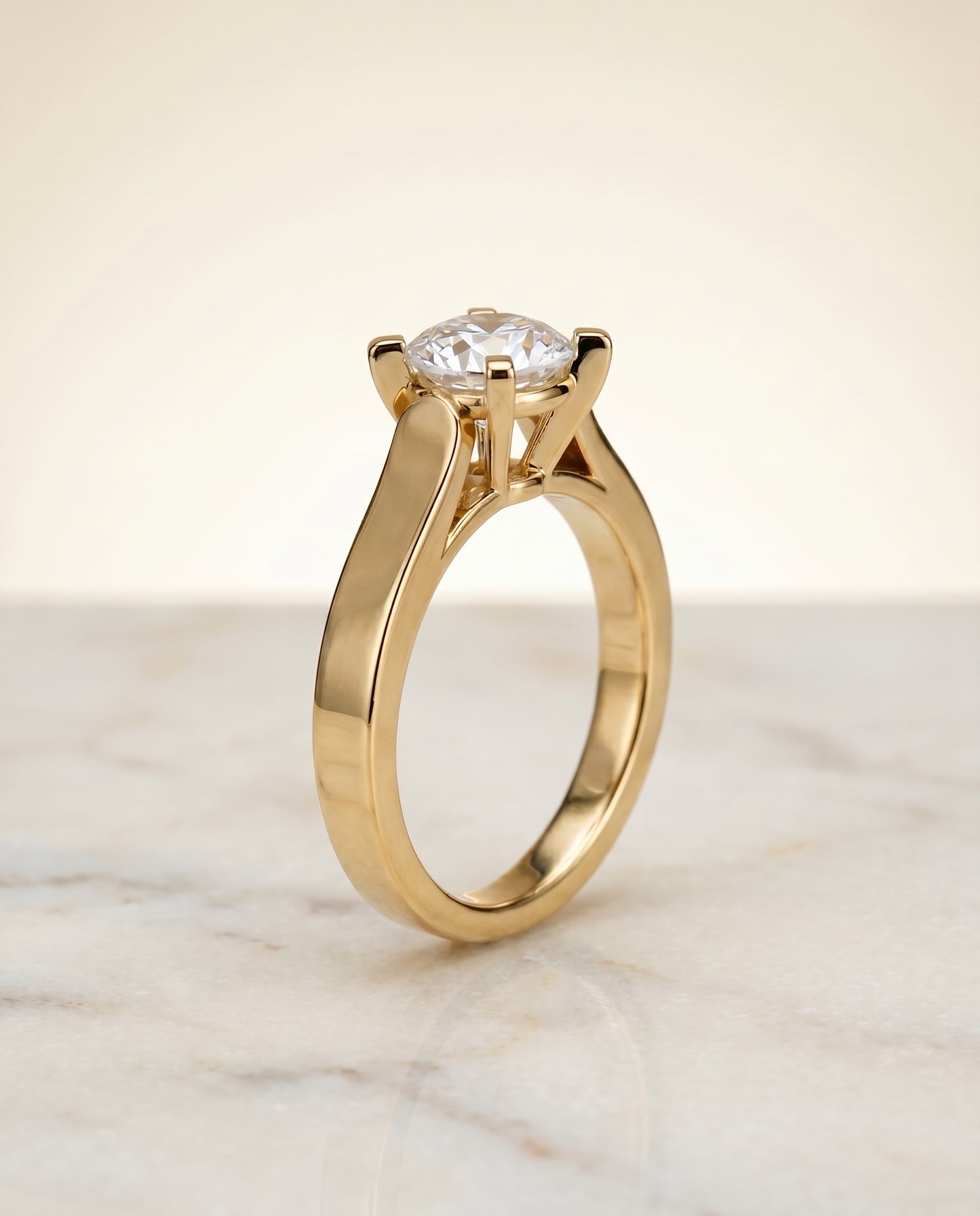 The Charlotte Cathedral Squared Edge Solitaire Round Engagement Ring Setting in 18K Yellow Gold
