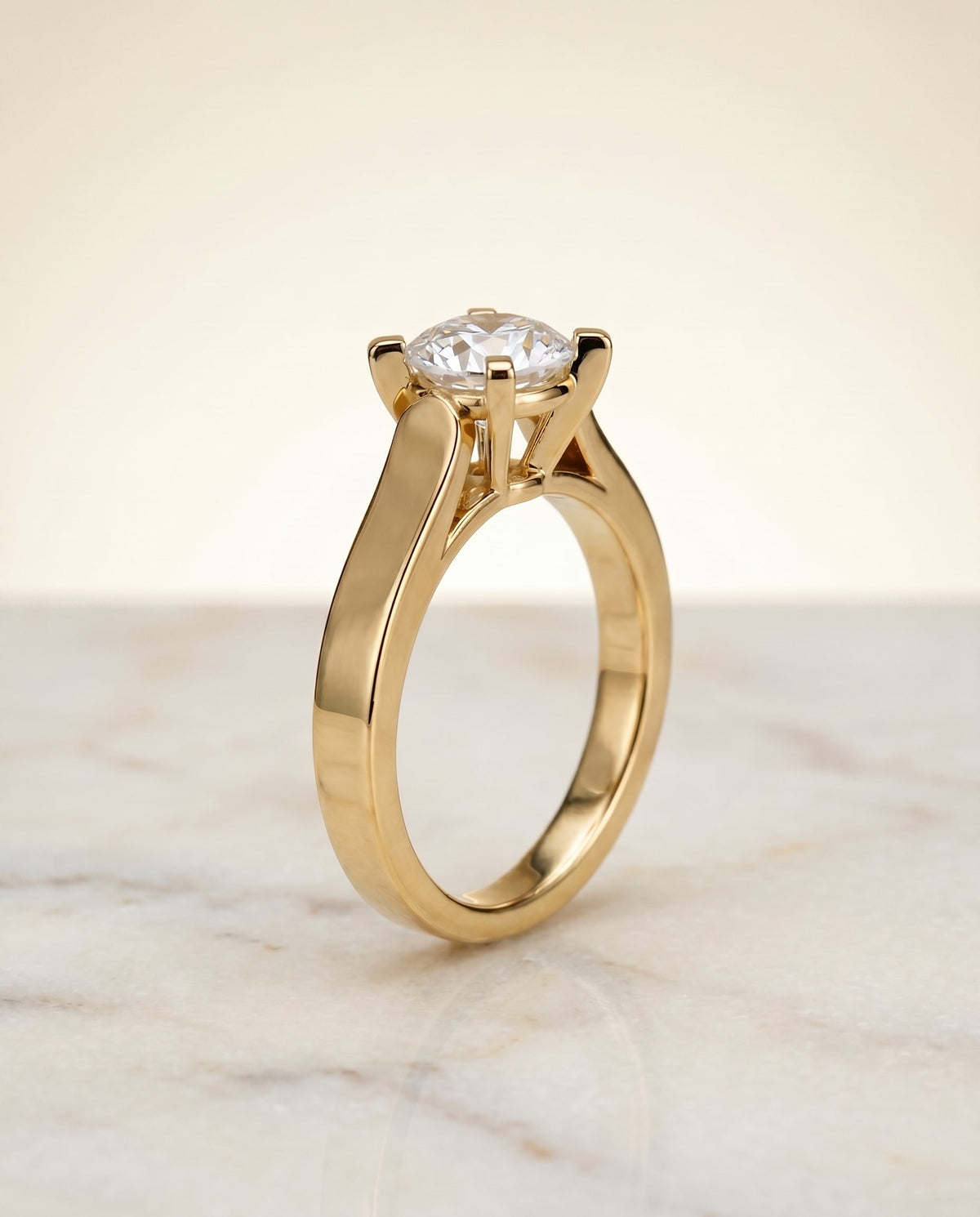 Charlotte Select Cathedral Solitaire Round Lab Diamond Engagement Ring in 18K Yellow Gold, front view | RockHer
