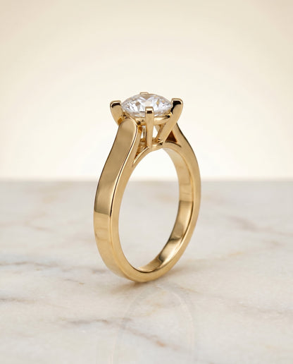 Charlotte Select Cathedral Solitaire Round Lab Diamond Engagement Ring in 18K Yellow Gold, front view | RockHer