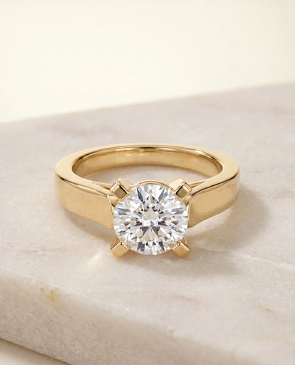 The Charlotte Cathedral Squared Edge Solitaire Round Engagement Ring Setting in 18K Yellow Gold