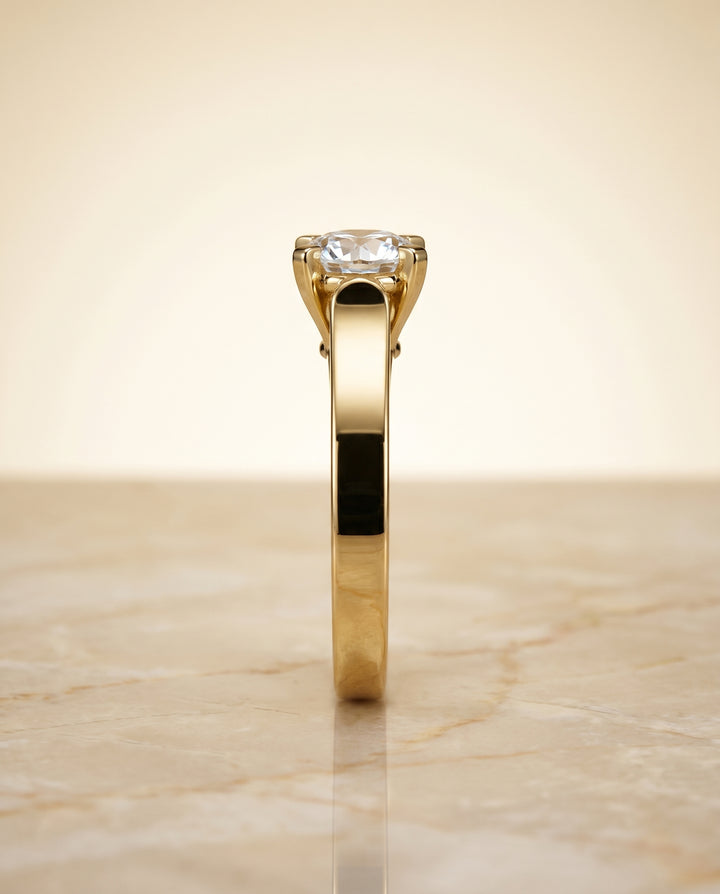 The Charlotte Cathedral Squared Edge Solitaire Round Engagement Ring Setting in 18K Yellow Gold