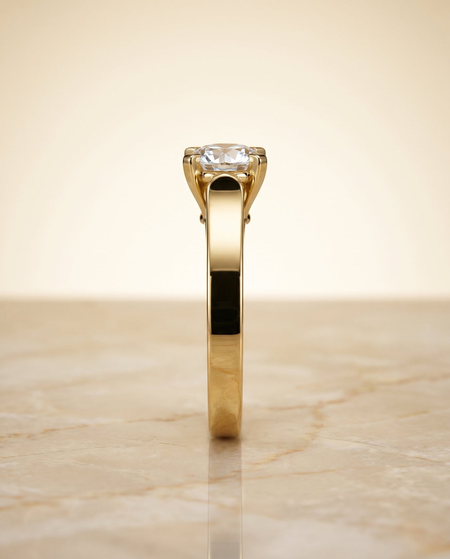 Charlotte Select Cathedral Solitaire Round Lab Diamond Engagement Ring in 18K Yellow Gold, side view | RockHer