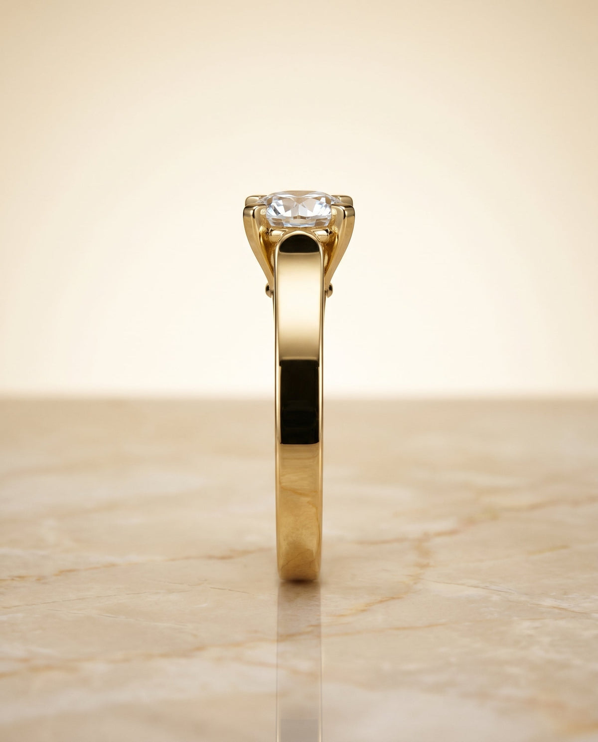 Charlotte Select Cathedral Solitaire Round Lab Diamond Engagement Ring in 18K Yellow Gold, side view | RockHer