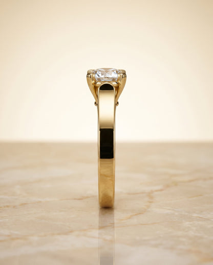 Charlotte Select Cathedral Solitaire Round Lab Diamond Engagement Ring in 18K Yellow Gold, side view | RockHer