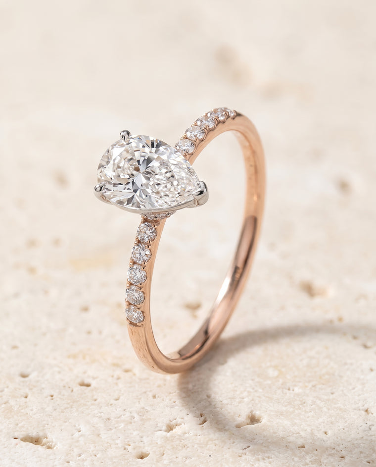 The Cherie Hidden Halo Pavé Solitaire Princess Cut Engagement Ring Setting in 14K Rose Gold