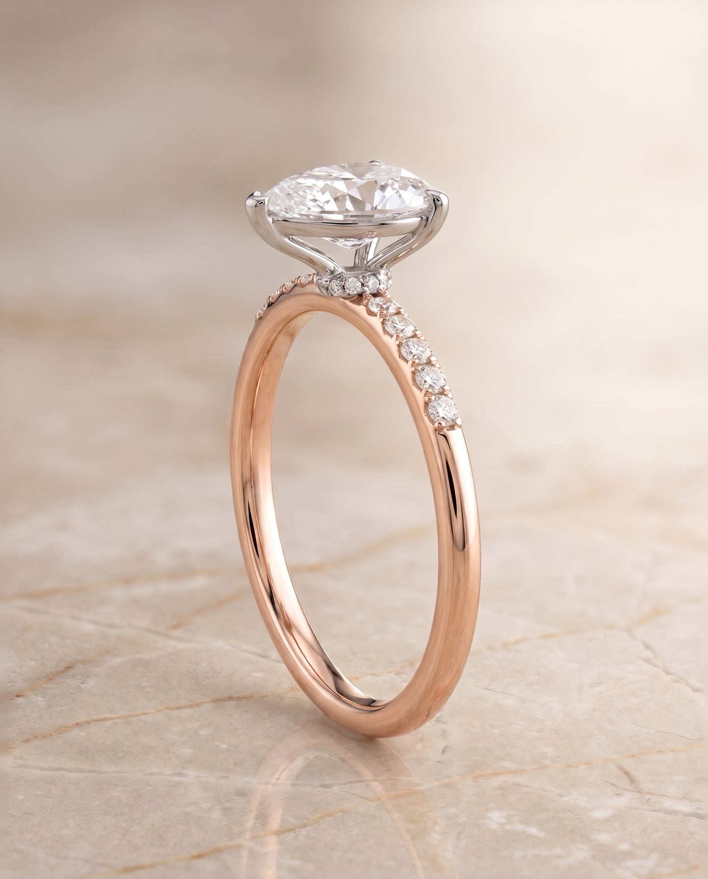 The Cherie Hidden Halo Pavé Solitaire Princess Cut Engagement Ring Setting in 14K Rose Gold