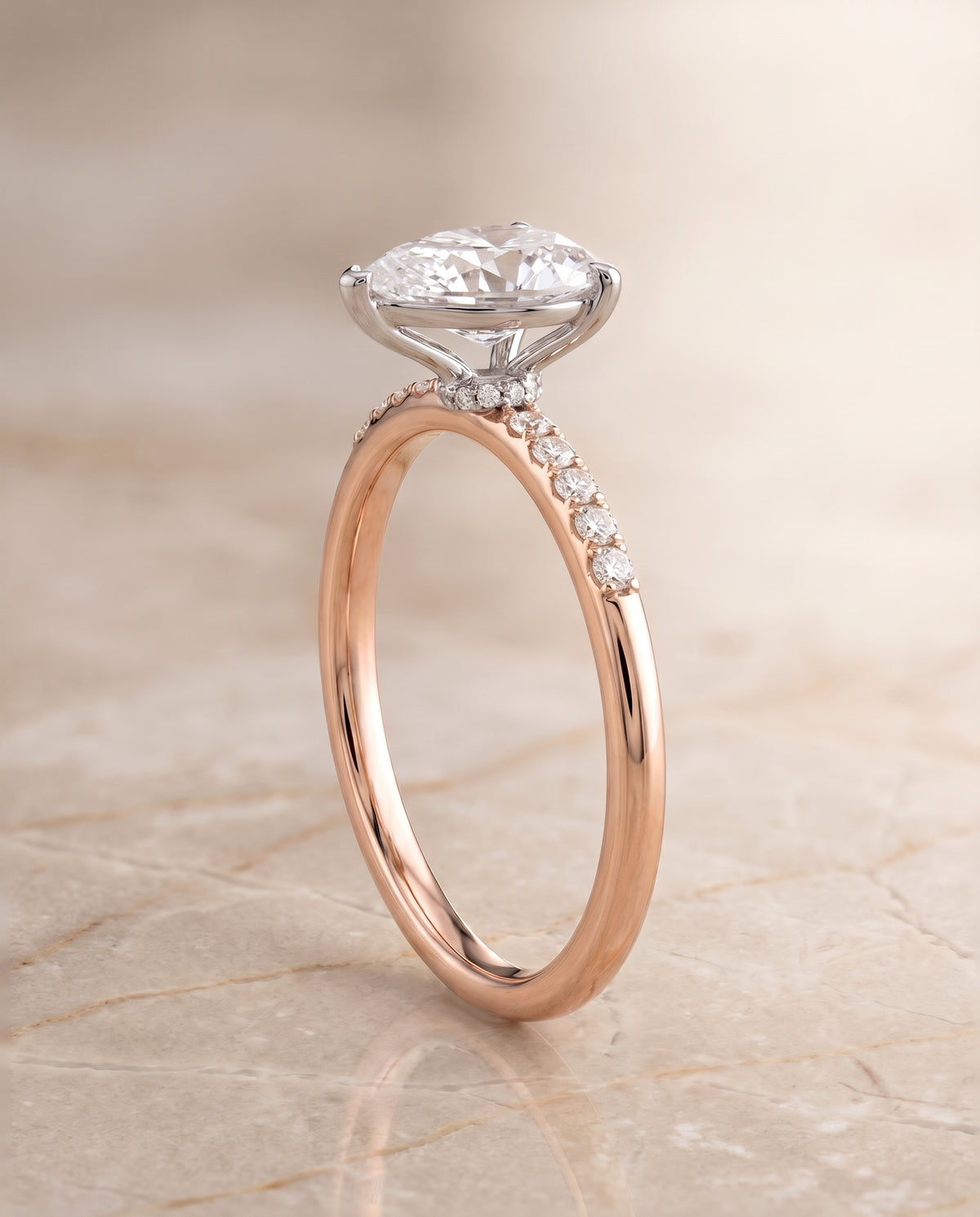 The Cherie Hidden Halo Pavé Solitaire Princess Cut Engagement Ring Setting in 14K Rose Gold