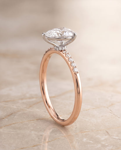 The Cherie Hidden Halo Pavé Solitaire Princess Cut Engagement Ring Setting in 14K Rose Gold
