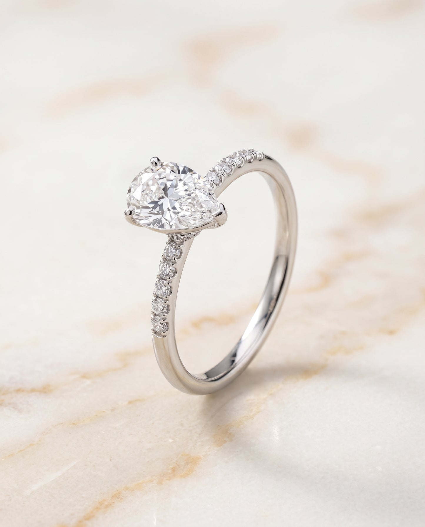 The Cherie Hidden Halo Pavé Solitaire Princess Cut Engagement Ring Setting in 18K White Gold
