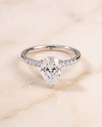 The Cherie Hidden Halo Pavé Solitaire Princess Cut Engagement Ring Setting in 18K White Gold