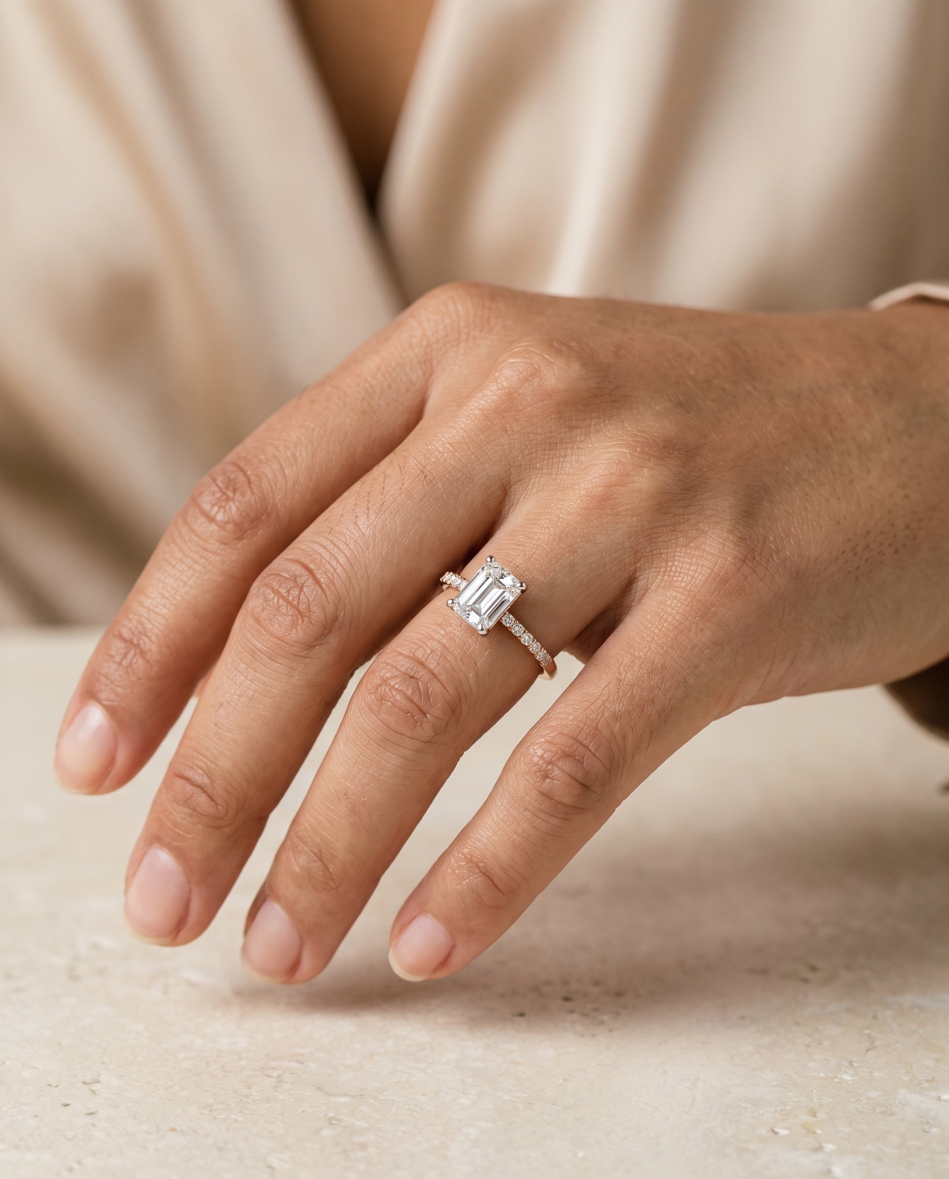 The Cherie Hidden Halo Pavé Solitaire Radiant Cut Engagement Ring Setting in 14K Rose Gold