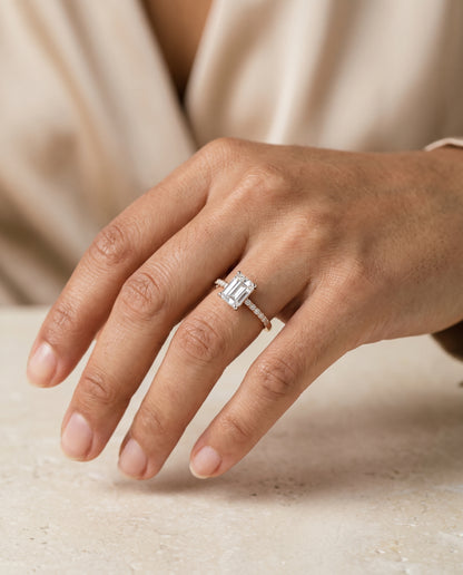 The Cherie Hidden Halo Pavé Solitaire Radiant Cut Engagement Ring Setting in 14K Rose Gold