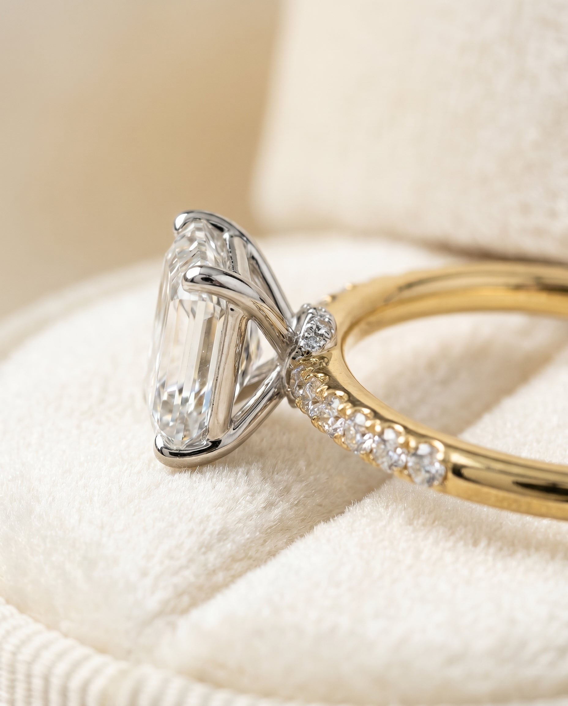 18K Yellow Gold band of The Cherie emerald engagement ring setting | RockHer