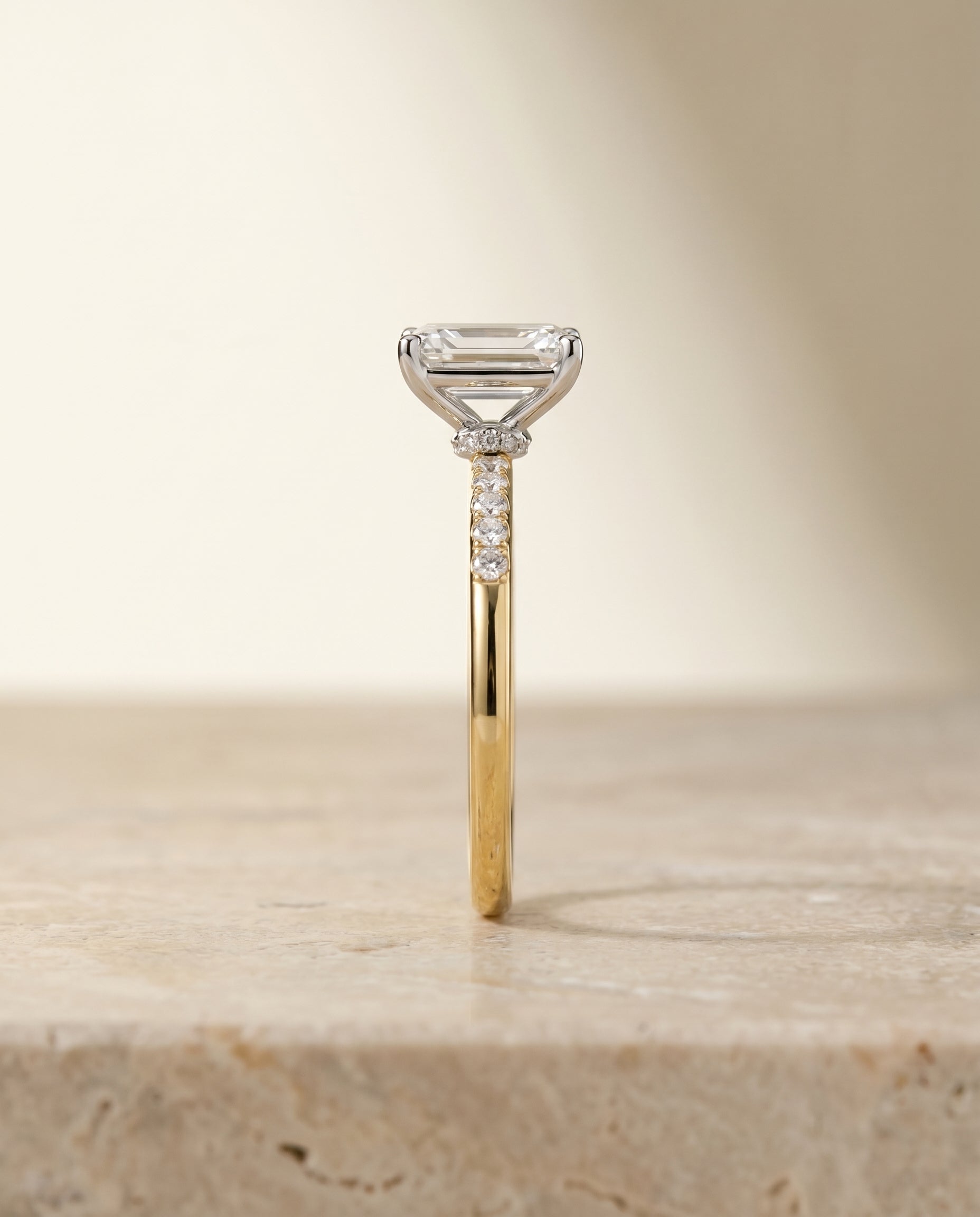 The Cherie setting for emerald diamonds, made to order in 18K Yellow Gold | RockHer