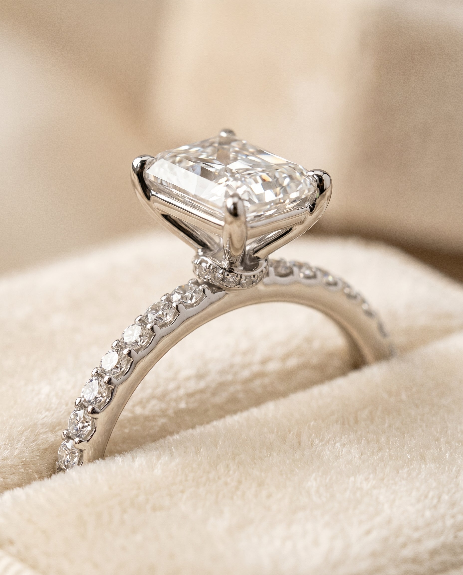18K White Gold band of The Cherie emerald engagement ring setting | RockHer