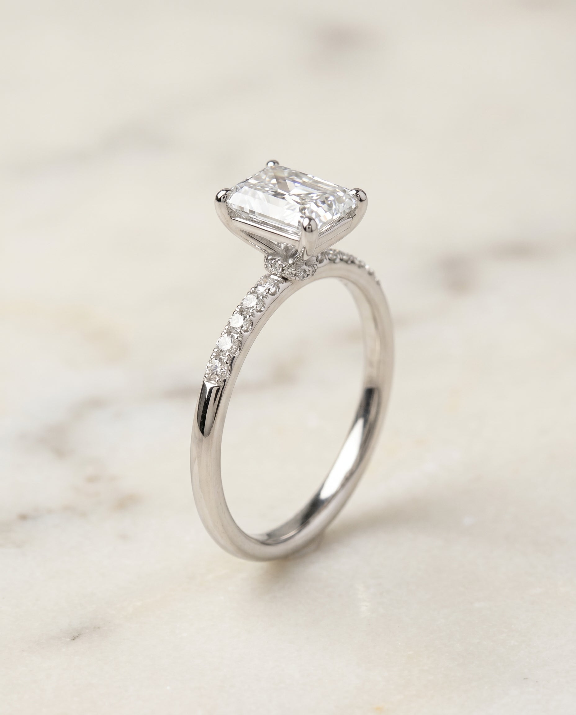 The Cherie setting for emerald diamonds, made to order in 18K White Gold | RockHer