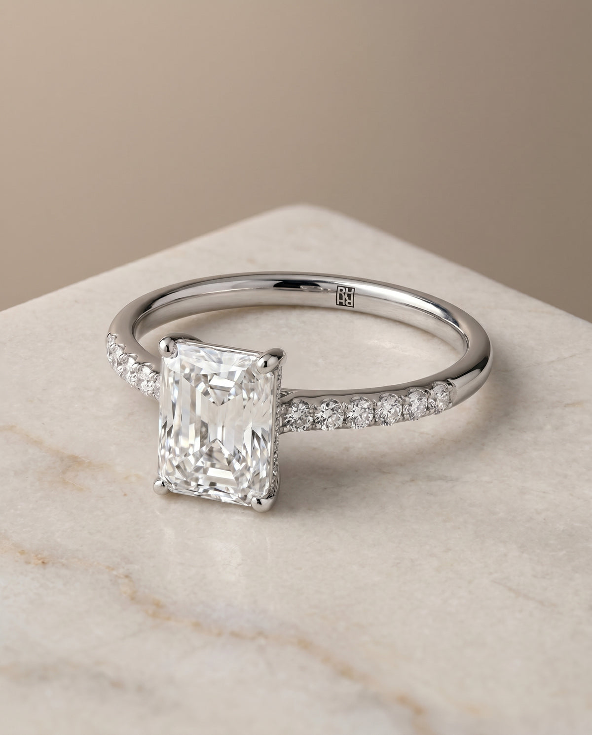 The Cherie emerald engagement ring setting in 18K White Gold | RockHer