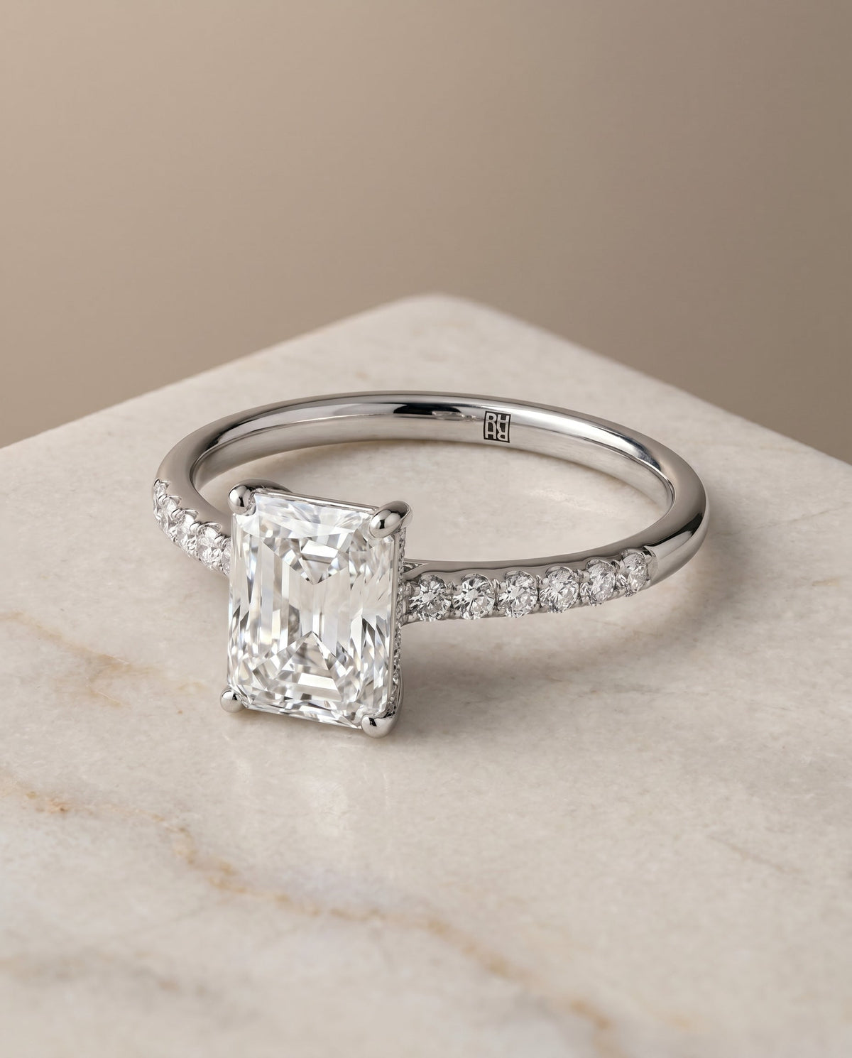 The Cherie emerald engagement ring setting in 18K White Gold | RockHer