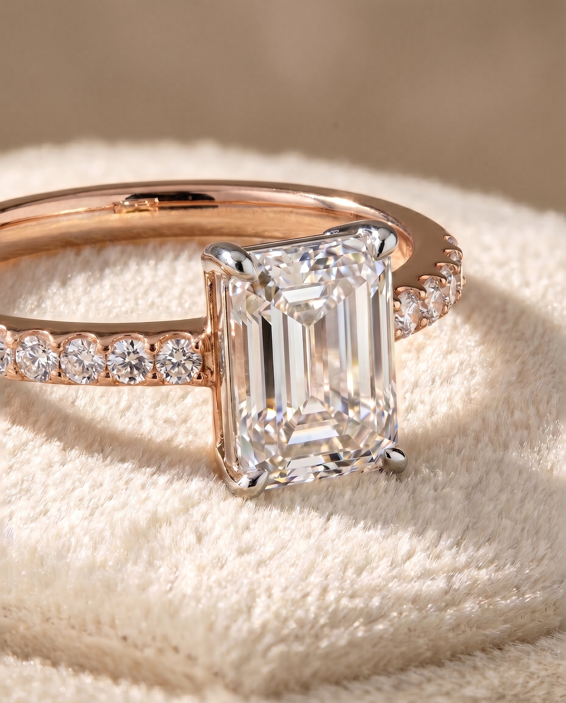 14K Rose Gold band of The Cherie emerald engagement ring setting | RockHer
