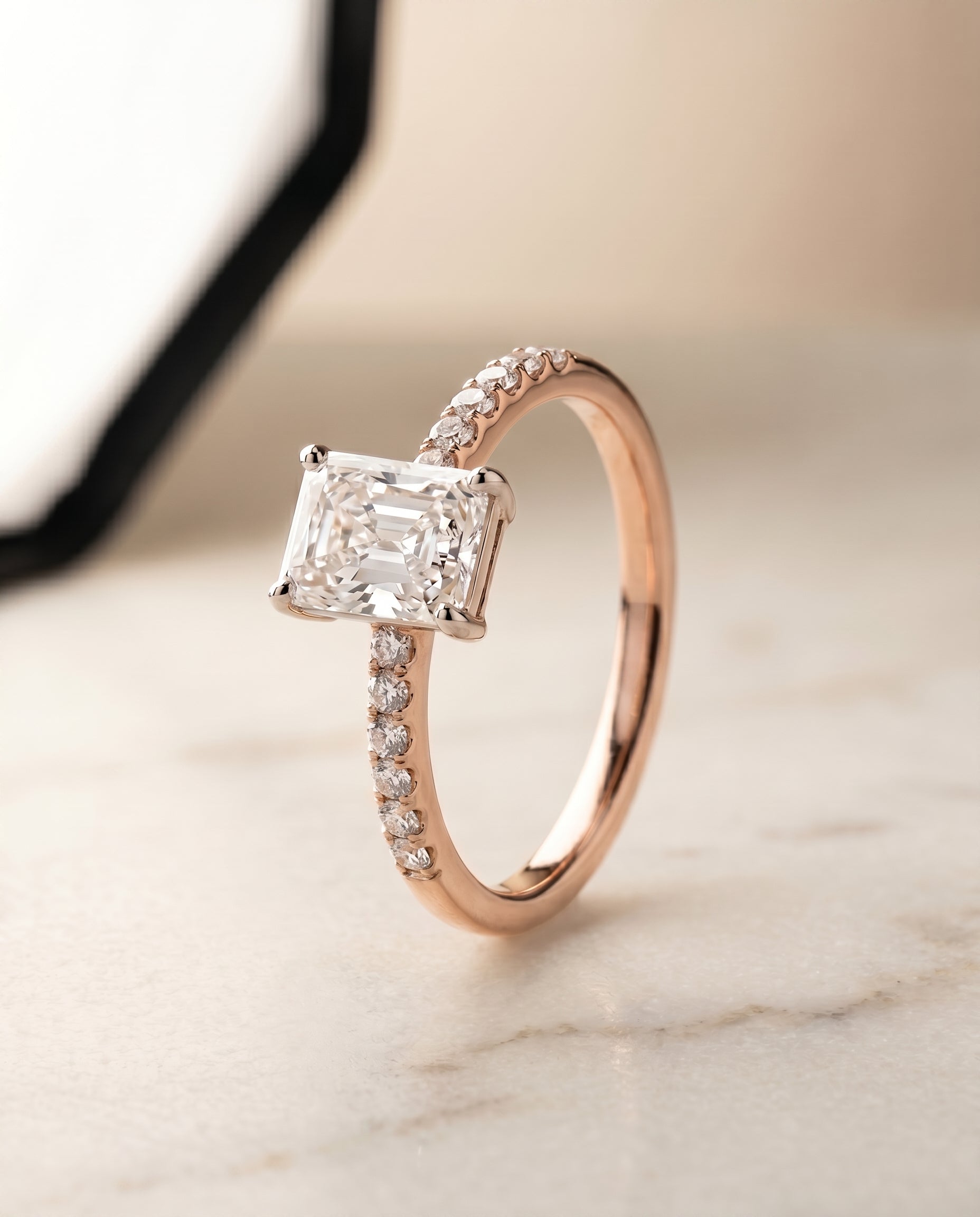 Hidden Halo Pavé Solitaire Cut styling on The Cherie emerald engagement ring setting | RockHer