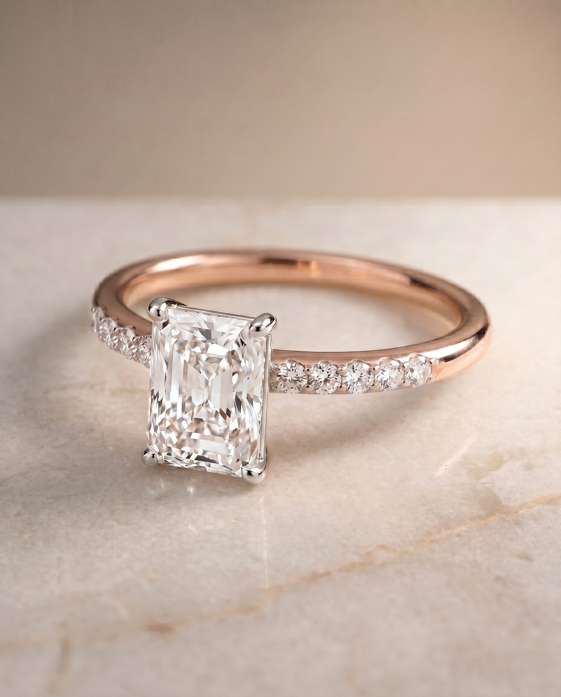 The Cherie setting for emerald diamonds, made to order in 14K Rose Gold | RockHer