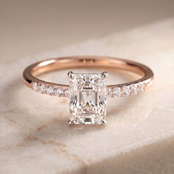 The Cherie Hidden Halo Pavé Solitaire Emerald Cut Engagement Ring Setting in 14K Rose Gold