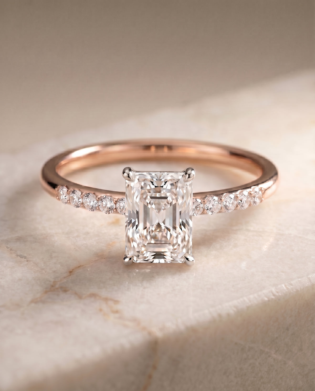 The Cherie emerald engagement ring setting in 14K Rose Gold | RockHer