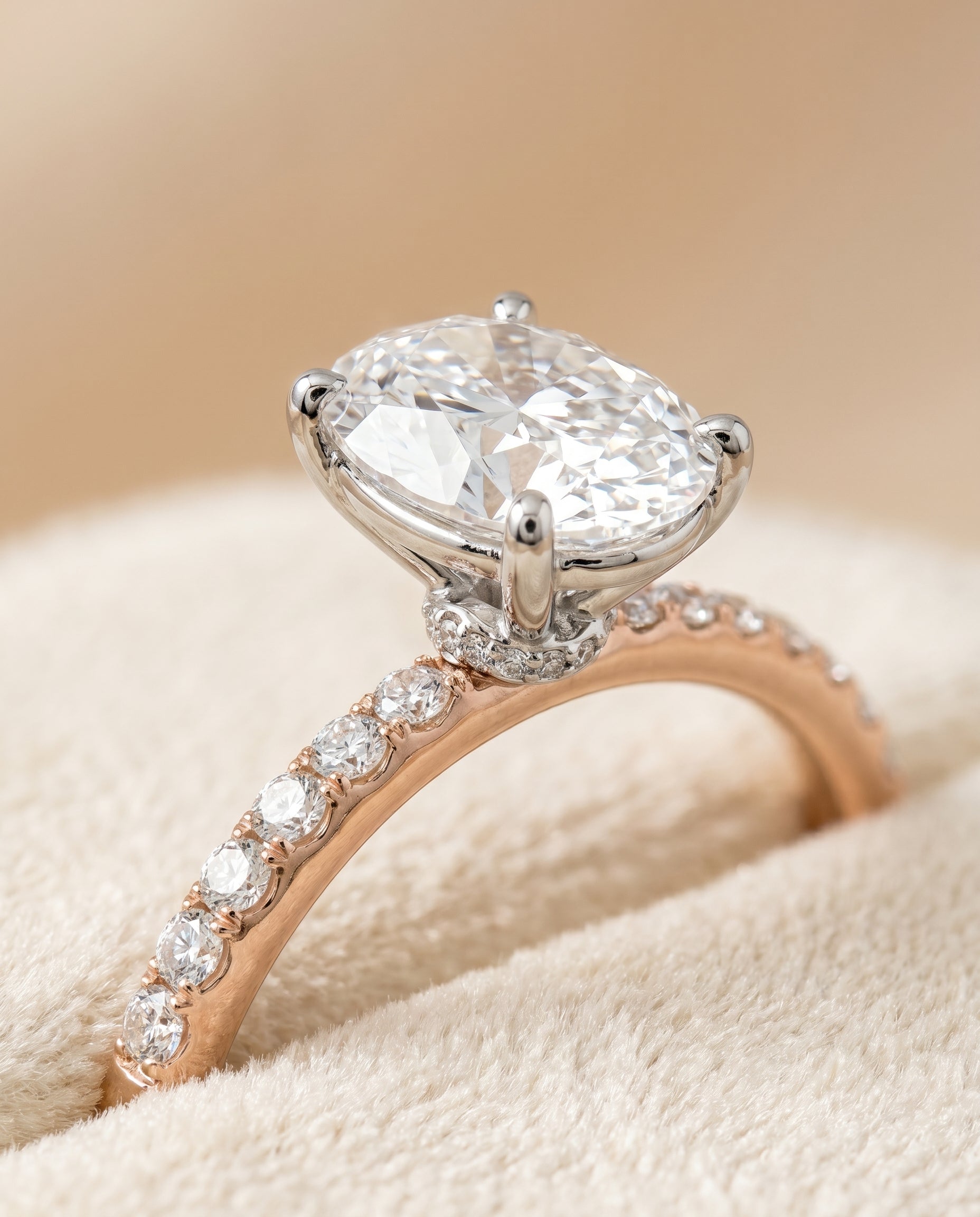 14K Rose Gold band of The Cherie oval engagement ring setting | RockHer