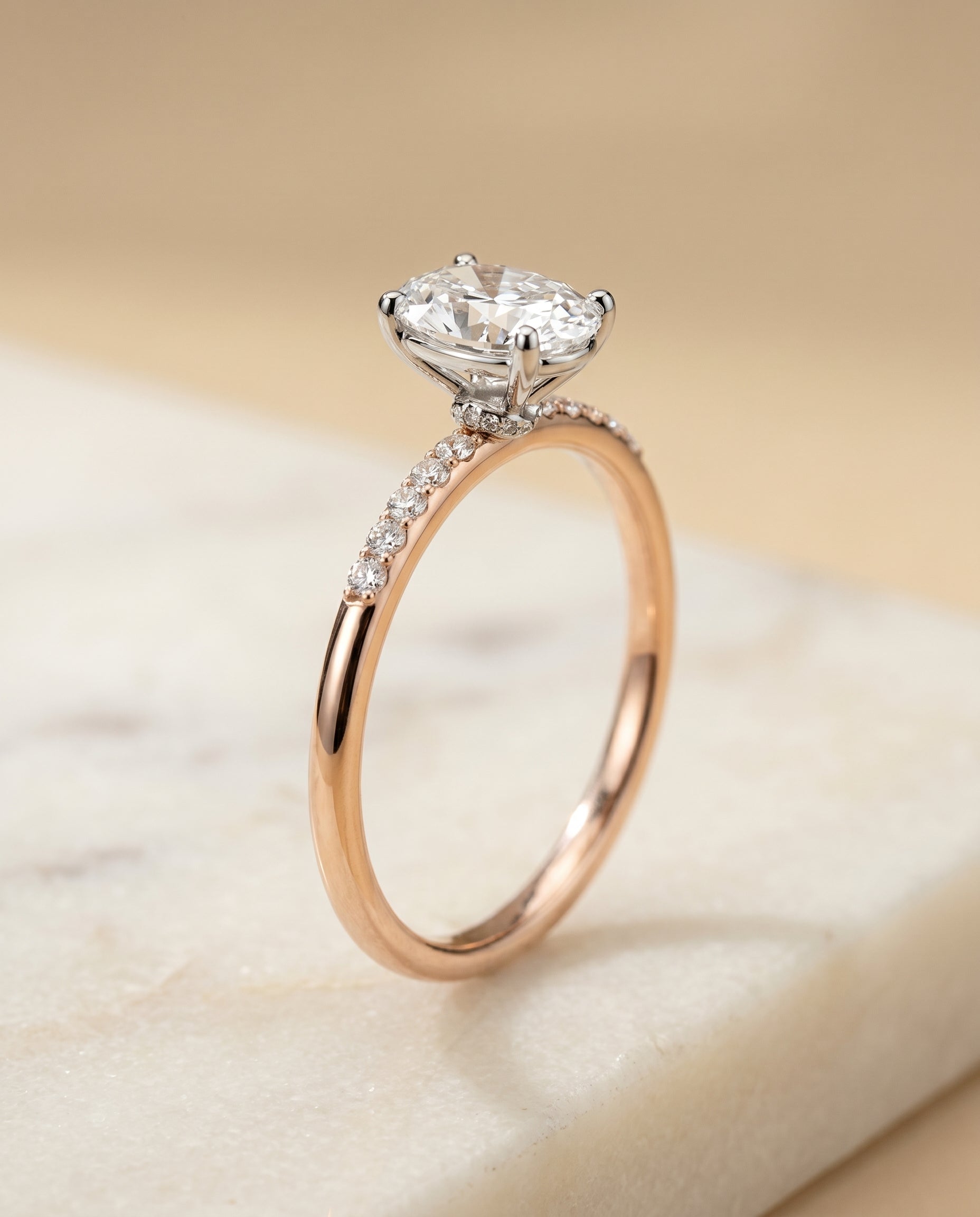 Hidden Halo Pavé Solitaire styling on The Cherie oval engagement ring setting | RockHer