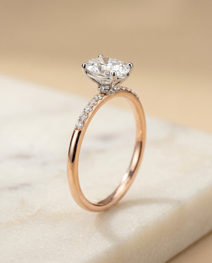 The Cherie Hidden Halo Pavé Solitaire Oval Engagement Ring Setting in 14K Rose Gold