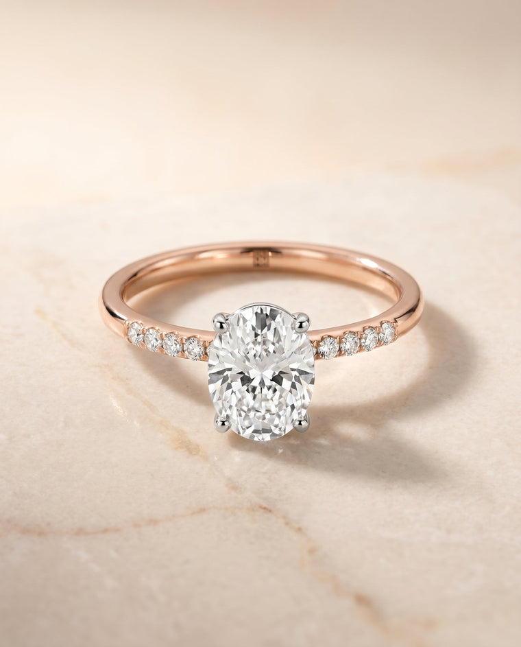 The Cherie Select Hidden Halo Pavé Solitaire Oval Lab Diamond Engagement Ring in 14K Rose Gold