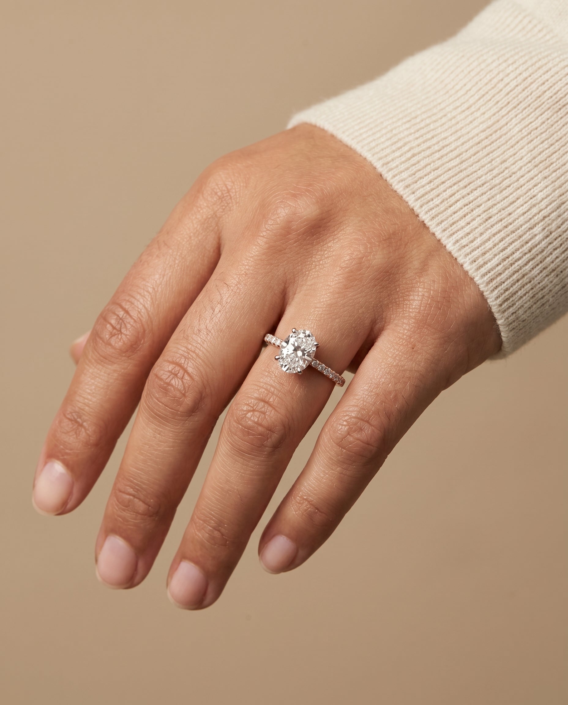 The Cherie engagement ring setting in 14K Rose Gold, hidden halo pavé solitaire design | RockHer